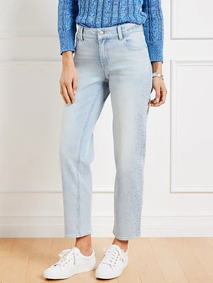Rhinestone Stovepipe Ankle Jeans - Windsor Wash