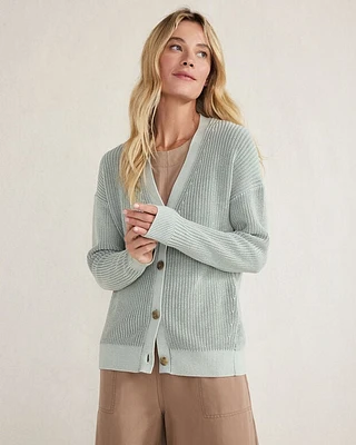 Garment-Dyed Organic Cotton Shaker Stitch Cardigan