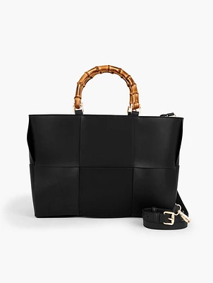Bamboo Handle Woven Vachetta Tote