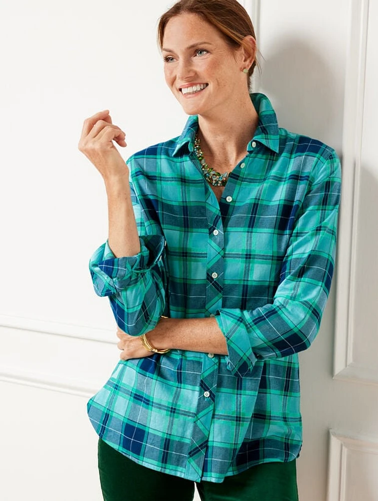 Metallic Flannel Modern Classic Shirt - Frost Bloom Plaid