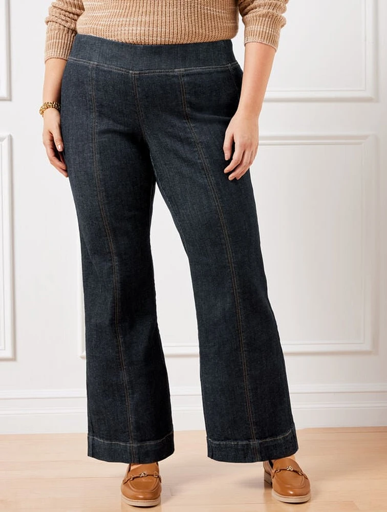 Flare Leg Pull-On Travel Jeans - Oxford Wash