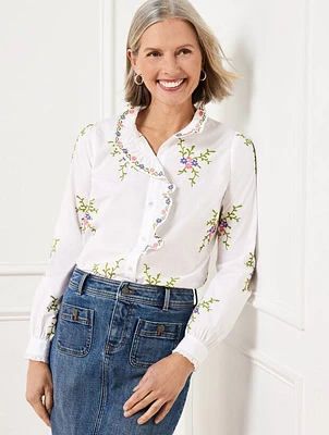Lattice Embroidered Ruffle Shirt