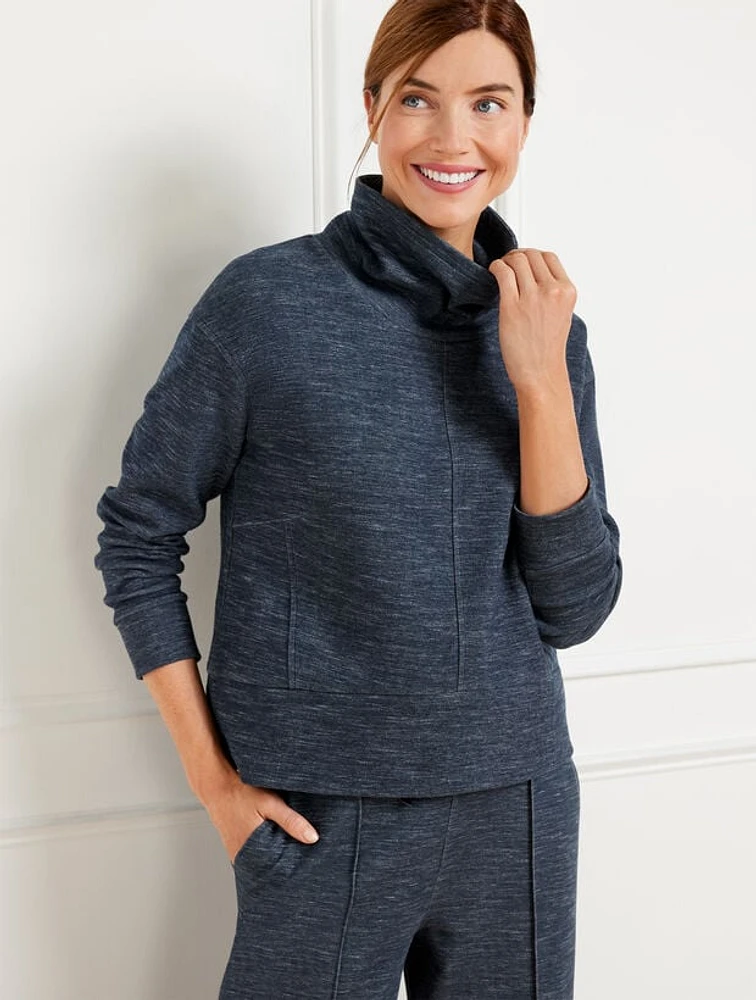 AirKnit Stretch Funnel Neck Pullover - Indigo Heather