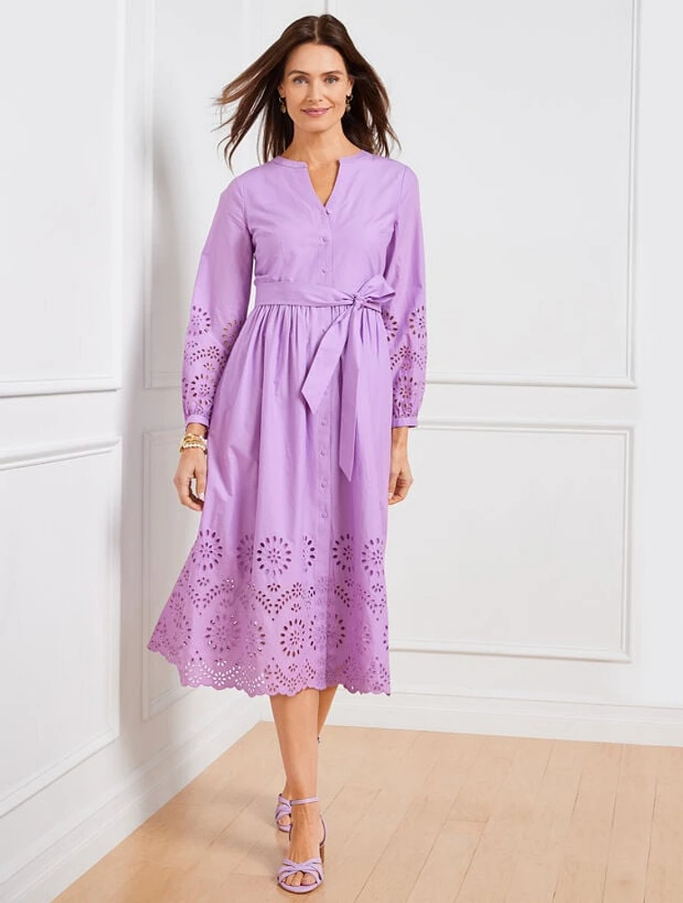 Placed Eyelet Fit & Flare Shirtdress