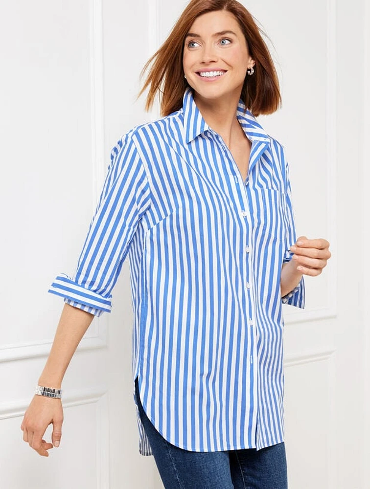 Extended Shoulder Boyfriend Shirt - Bold Stripe
