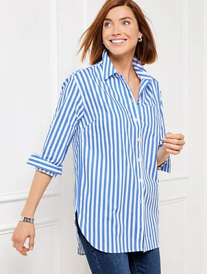 Extended Shoulder Boyfriend Shirt - Bold Stripe