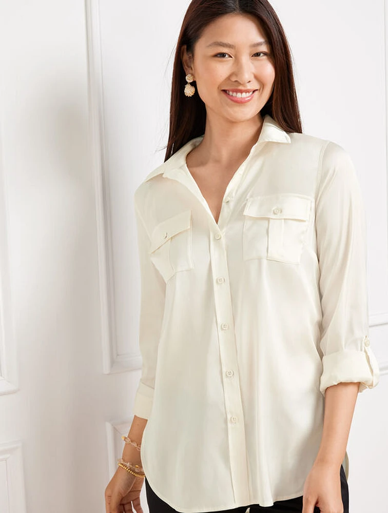 Satin Charmeuse Utility Shirt