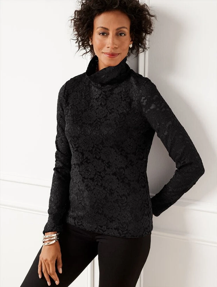 Lace Turtleneck Pullover