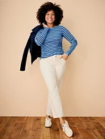Button Cuff Bateau Neck - Hutton Stripe