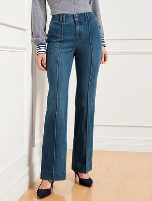 Flare Leg Pintuck Jeans - Lapis Wash