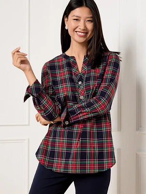 Band Collar Tunic - Dashing Plaid