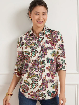 Cotton Button Front Shirt - Delicate Paisley