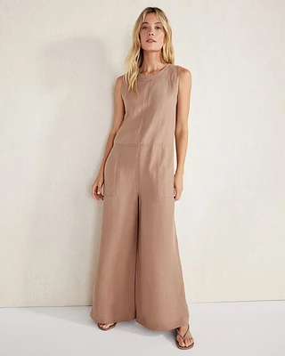 Linen Blend Wide Leg Jumpsuit
