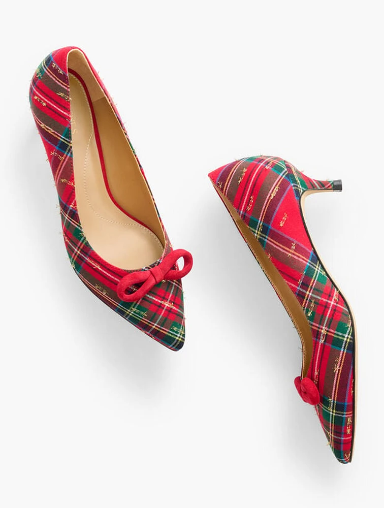 Sylvie Bow Kitten Heel Pumps - Plaid