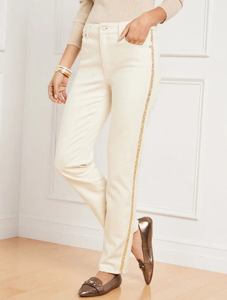 Straight Leg Jeans - Sequin Stripe