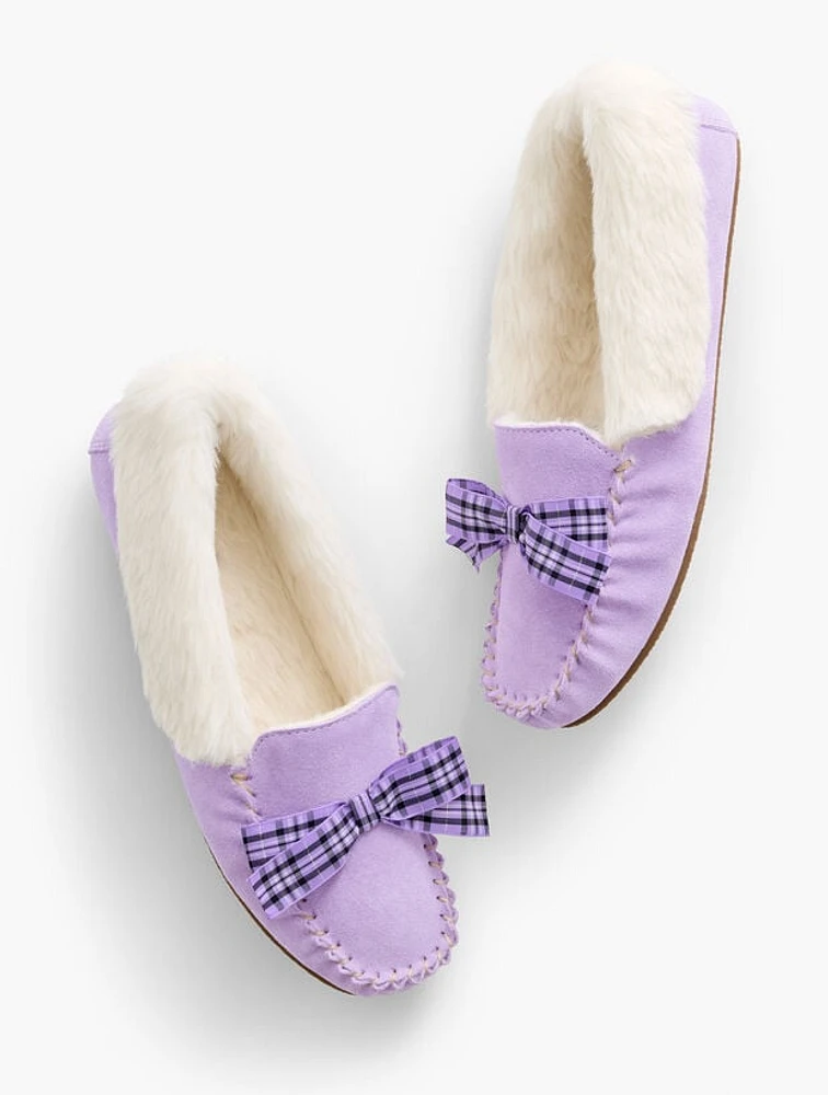 Ruby Bow Suede Moccasins