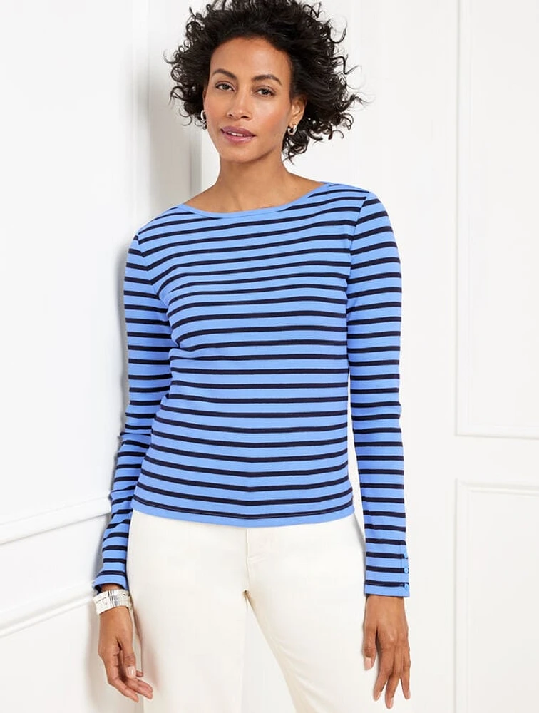 Button Cuff Bateau Neck - Hutton Stripe