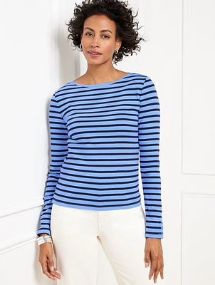 Button Cuff Bateau Neck - Hutton Stripe