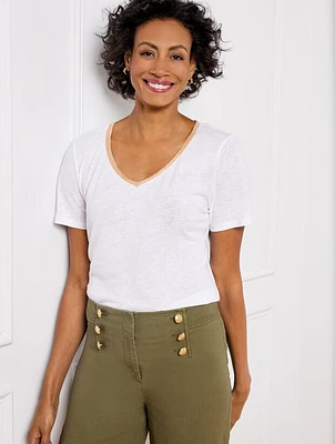 Metallic Bead Trim V-Neck Top
