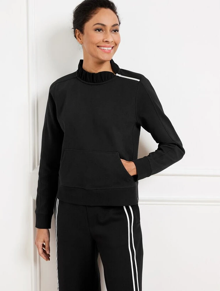 Piqué Zip Shoulder Pullover