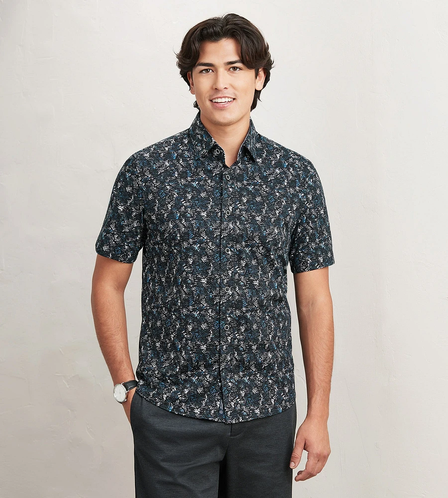 Modern Fit Short Sleeve Textured Pattern 360 Stretch Casual Shirt