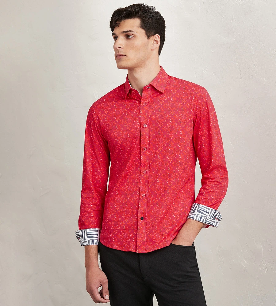Modern Fit Long Sleeve Floral Pattern 360 Stretch Sport Shirts