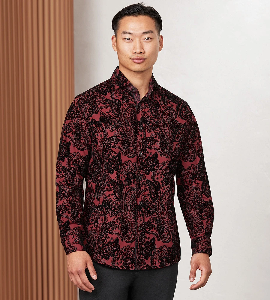 Long Sleeve Flocking Casual Shirt