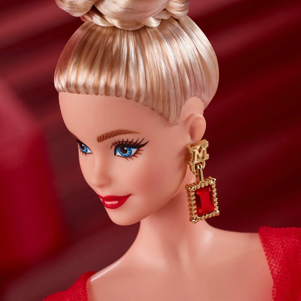 Barbie Signature Collectible Doll for Mattel 80th Anniversary, Glittery Red Tulle Gown, Blonde Hair