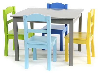 Tot Tutors Kids Wood Table & 4 Chairs Set, Elements - Grey/Multi
