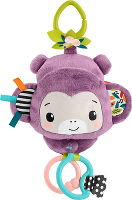 Fisher-Price Jouet pour poussette Sing & Go Singe violet en peluche sensorielle avec plis et claquements