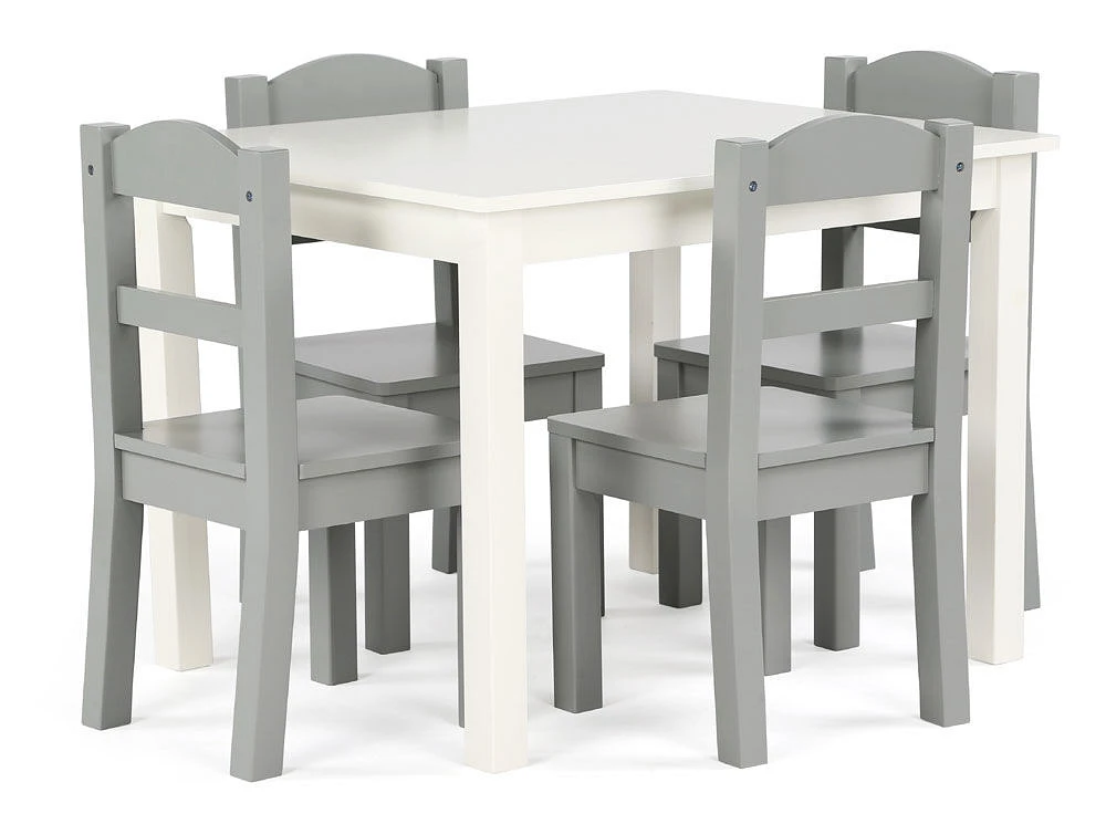 Kids Wood Table & 4 Chairs, White/Grey