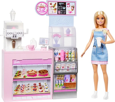 Barbie Coffee Shop Playset with Blonde Barista Doll, Working Coffee Maker & 1+ Accessories
