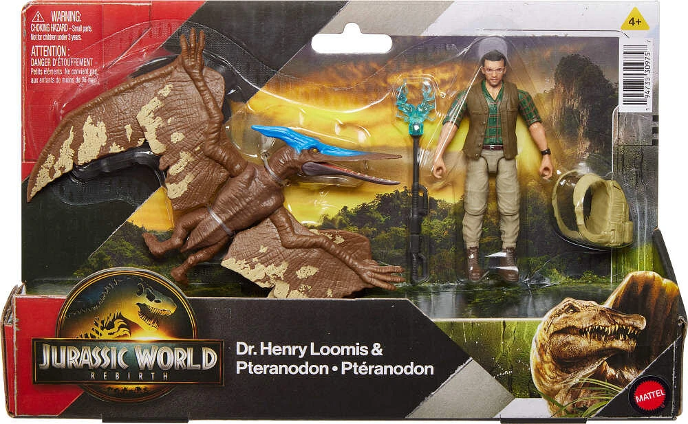 Jurassic World Rebirth Dr. Loomis & Pteranodon Figures Pack, Movie Accurate 3.75-inch Scale