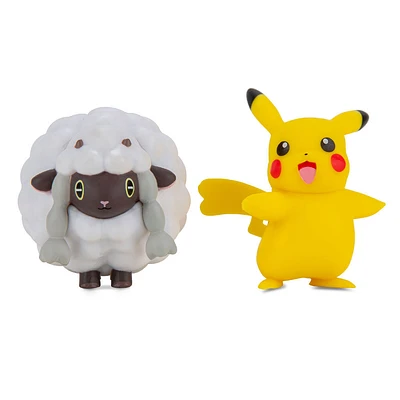 Pokémon - Figurine de combat, paquet de 2 - Pikachu femelle et Moumouton (Wooloo)