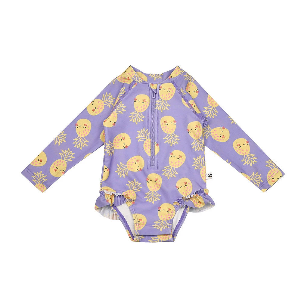 ZOOCCHINI - Rashguard Ruffled 1pc Swimsuit - Pineapple - 3T