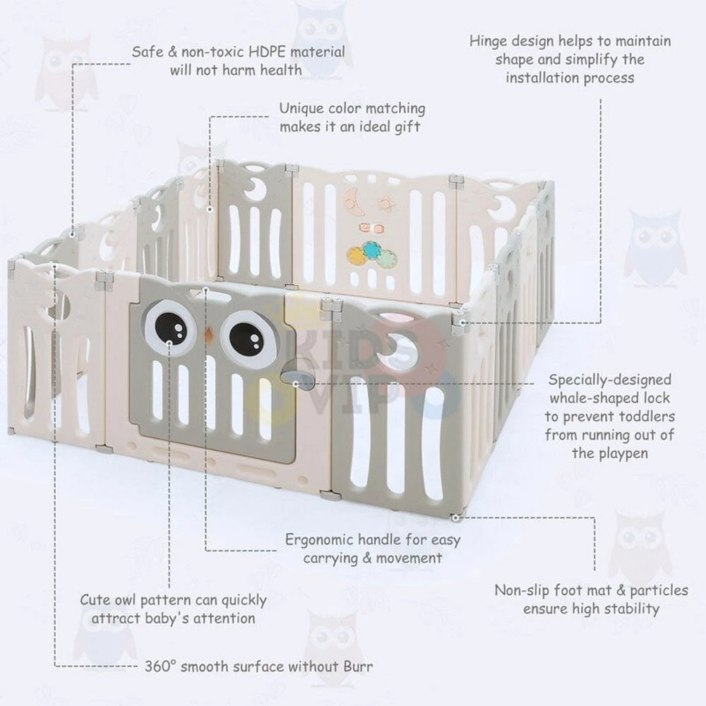 Kidsvip 16 Panels Foldable Playpen - English Edition