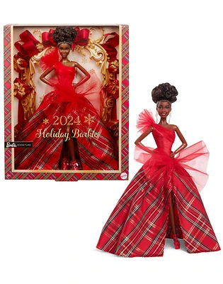 Barbie Signature Doll, 2024 Holiday Barbie Fashion Doll with Brown Hair Wearing Plaid Gown, Seasonal Collector Gift in Displayable Packaging