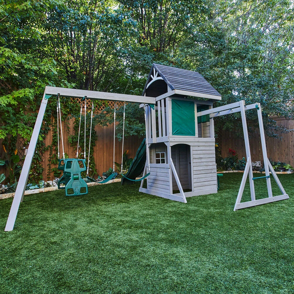 KidKraft River Canyon Wooden Swing Set / Playset with Slide, Glider and Monkey Bars