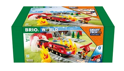 BRIO World - 36004 Smart Tech Sound Fire Rescue Set | 41-Piece Battery-powered Toy Train Set - English Edition