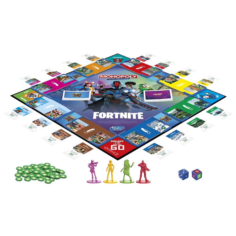 Monopoly Flip édition : Fortnite, jeu de plateau Monopoly inspiré du jeu vidéo Fortnite