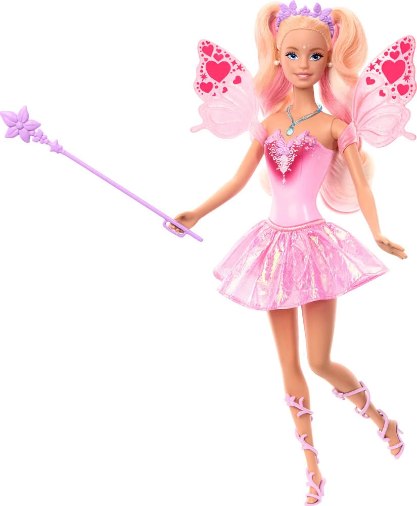 Barbie Fantaisie Poupée Fée, ailes et tenue à changement de couleur