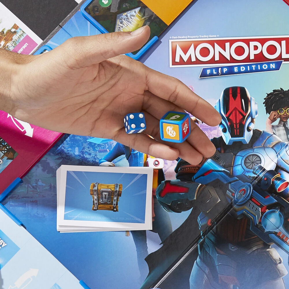 Monopoly Flip édition : Fortnite, jeu de plateau Monopoly inspiré du jeu vidéo Fortnite