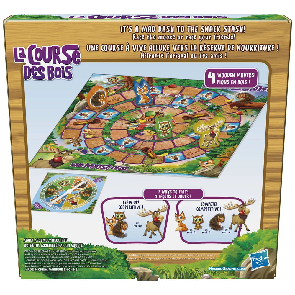 Wild Moose Chase Board Game, Forest-Themed Cooperative Game for Kids, Includes 4 Wooden Movers, Preschool Games
