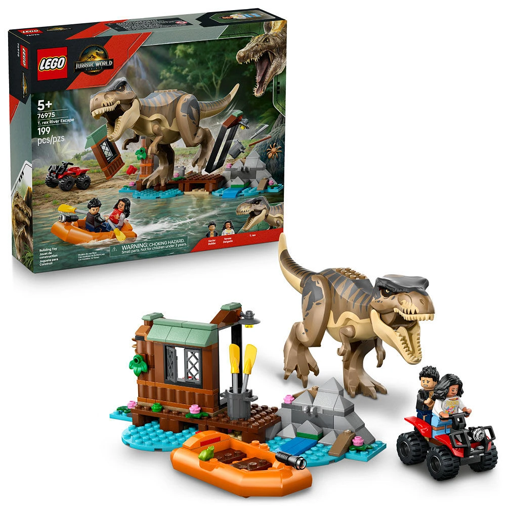 LEGO Jurassic World L'Évasion sur la Rivière du T.rex, Ensemble de Construction avec Figurine de Dinosaure, Cadeau de Jouet Amusant pour Enfants 76975