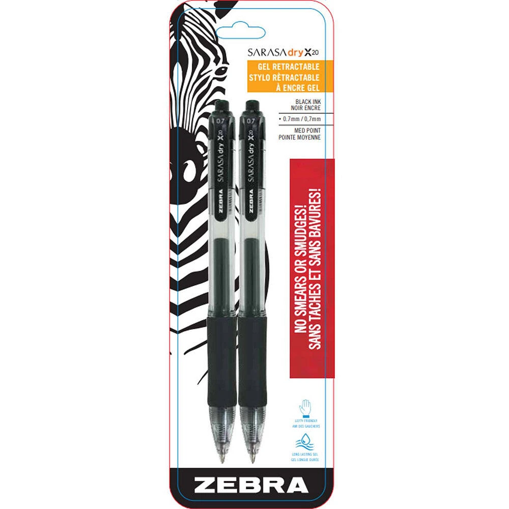 Zebra Sarasa X20 Retractable Gel Pen Ink 2pk