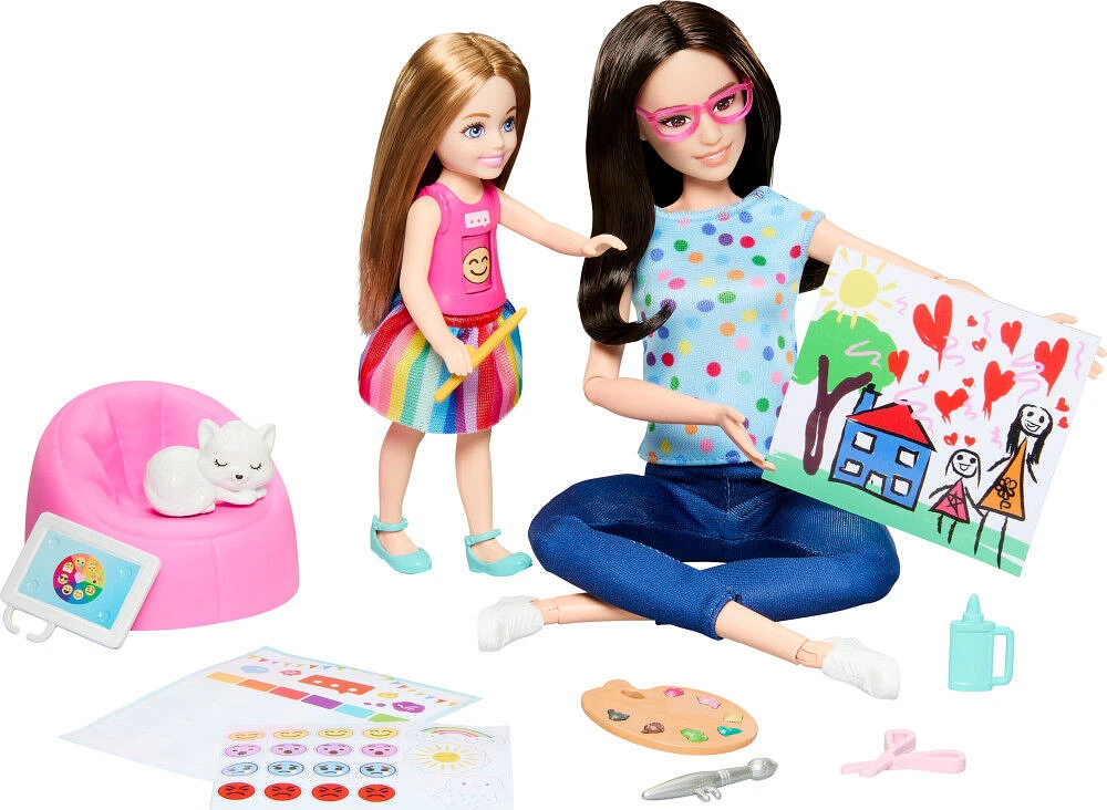 Barbie Coffret de jeu Art-thérapie, 2 poupées, animal, accessoires