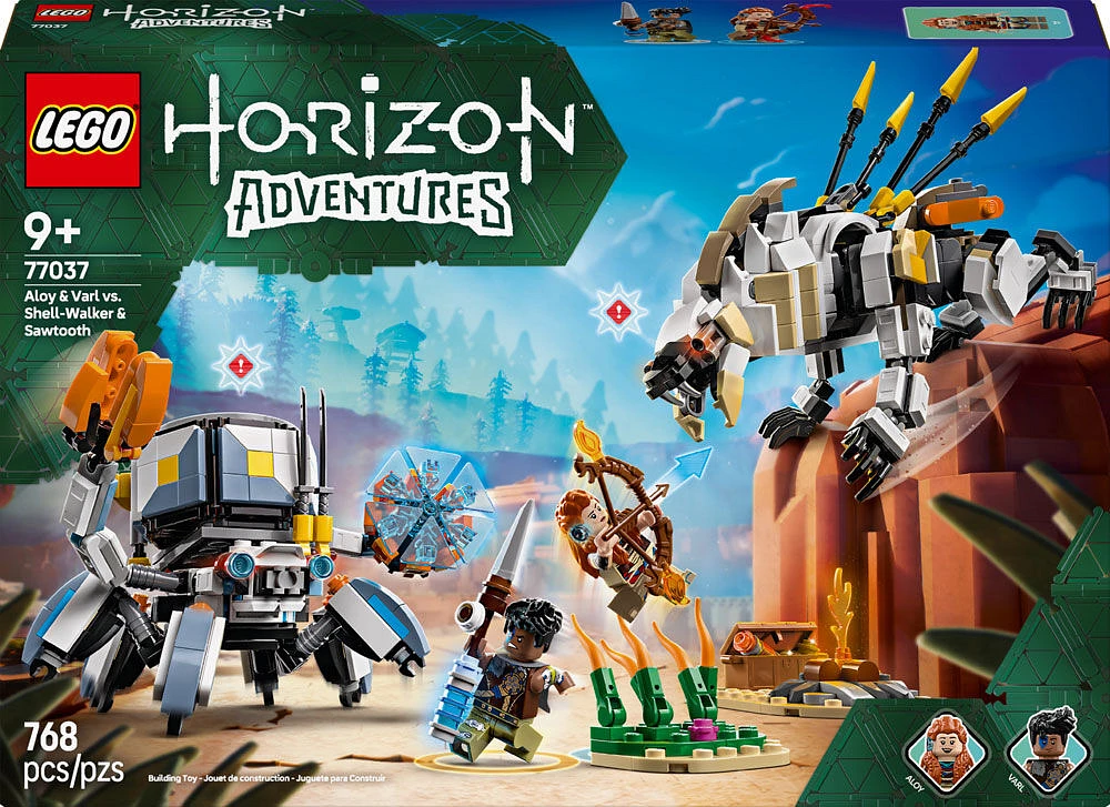 LEGO Horizon Adventures Aloy et Varl contre Shell-Walker et Sawtooth, Jouet avec figurines de machines 77037