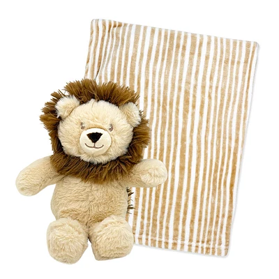 Jesse & Lulu Fleece Blanket with Tan Lion Toy