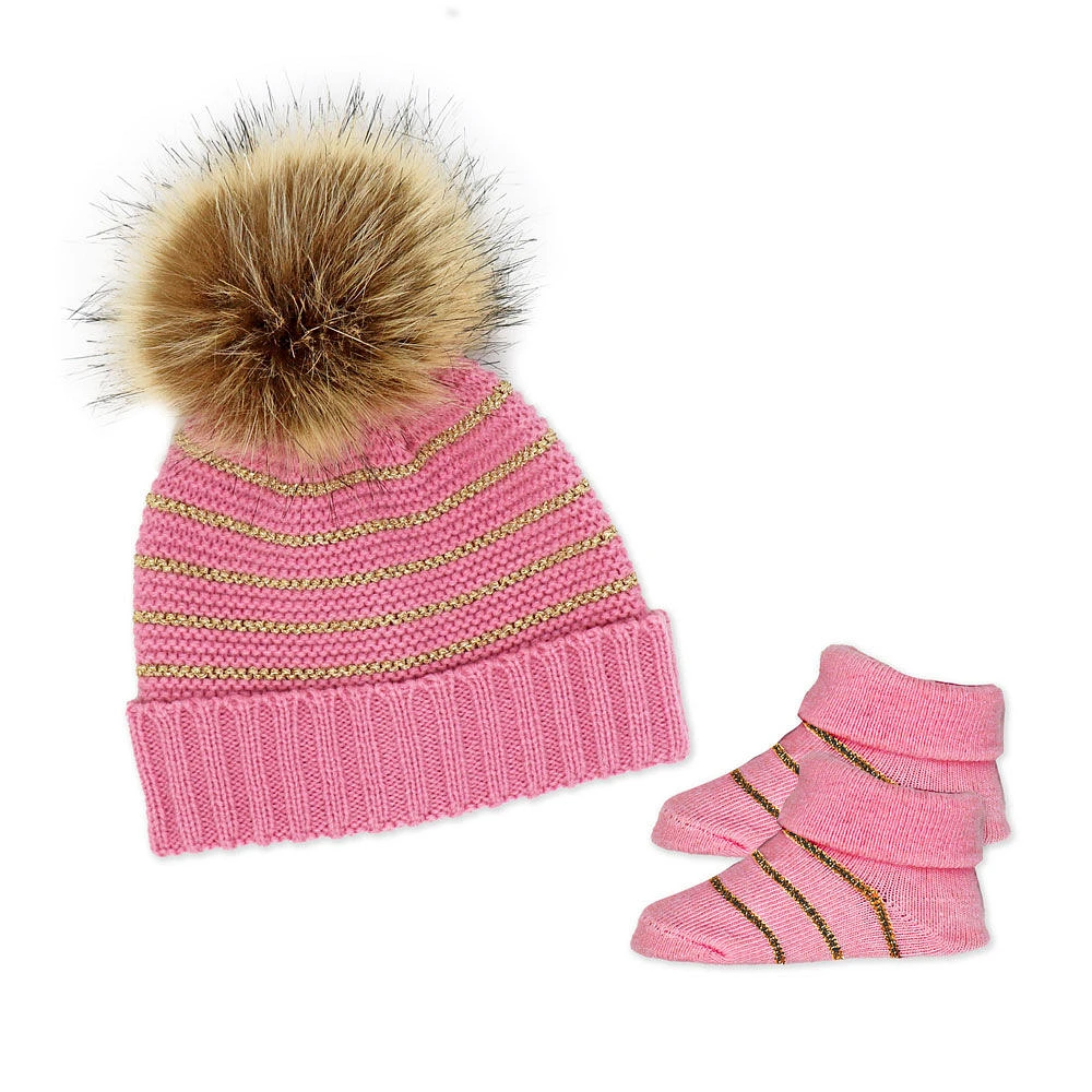 Baby Mode corail tricot chapeau et bottine ensemble 0-6M