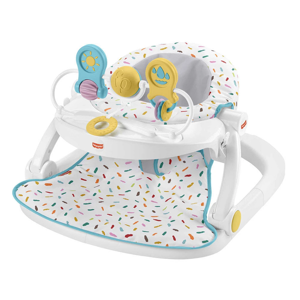 Fisher-Price Deluxe Sit-Me-Up Floor Seat Portable Baby Chair with Toy Bar, Rainbow Sprinkles